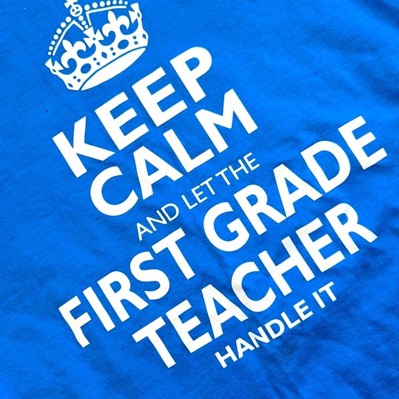 Lot of 2🍎FIRST GRADE TEACHER Tees🍏 Dark Gray Coke Logo & Turquoise Keep Calm - Picture 3 of 8